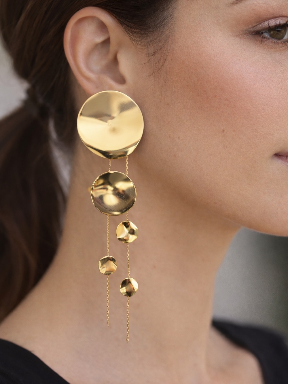 Zara Shimmering Gold Disc Drop Earrings